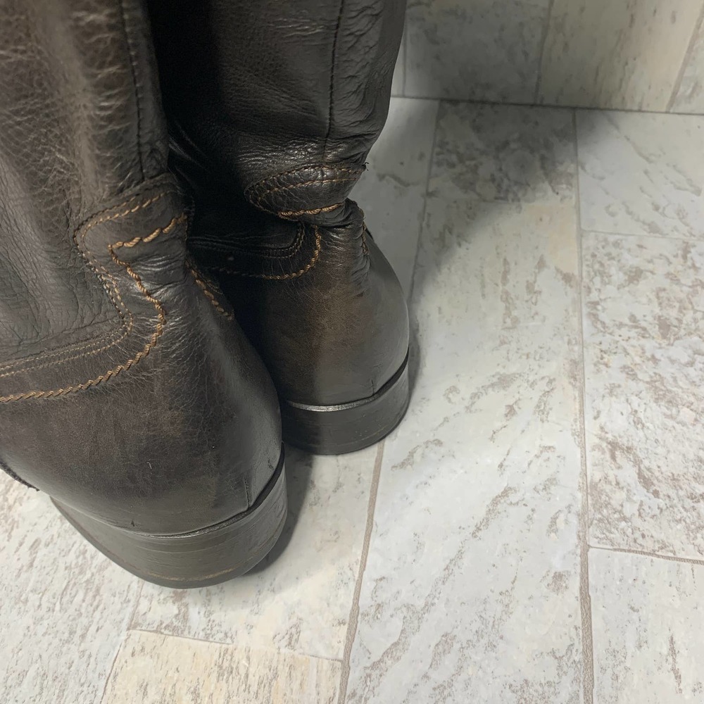 Mally Tall Riding Boots Women Size 41 Brown Leather Closed Toe Low Heel Side Zip View 4